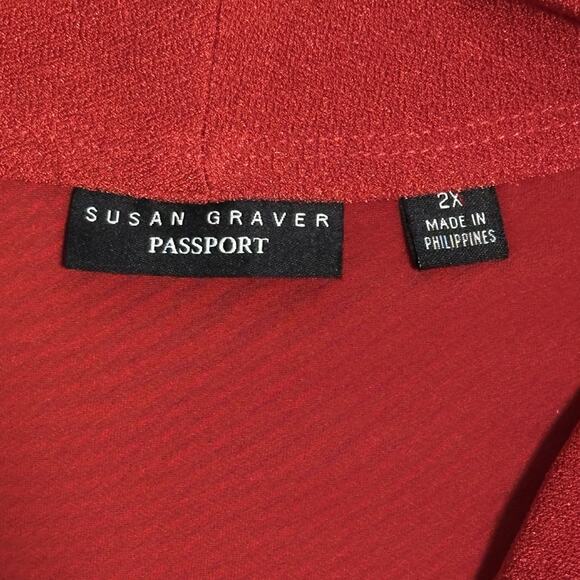 Susan Graver Passport Women 2X Cardigan Open Front 3/4 Sleeve Stretch Red - Picture 4 of 7